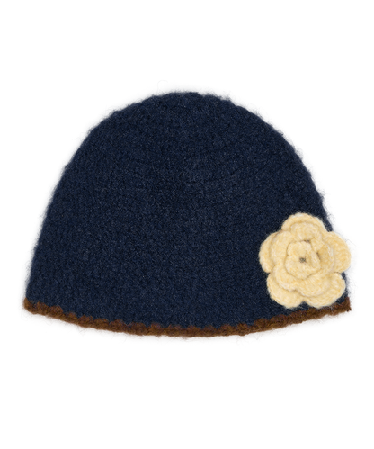 หมวกบีนนี่ HANDMADE FLOWER CROCHET HAT - NAVY