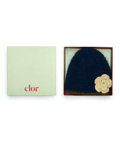 หมวกบีนนี่ HANDMADE FLOWER CROCHET HAT - NAVY