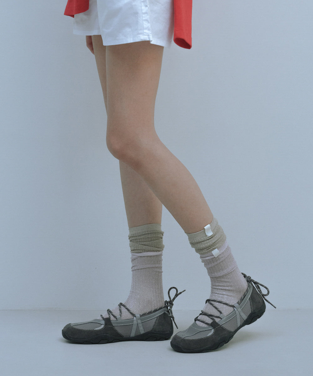 รองเท้าผ้าใบ NICOLE WEAVING LACEUP SNEAKERS - GREY
