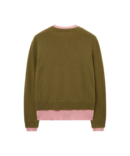 เสื้อสเวตเตอร์ LAYERED PULLOVER - OLIVE/PINK