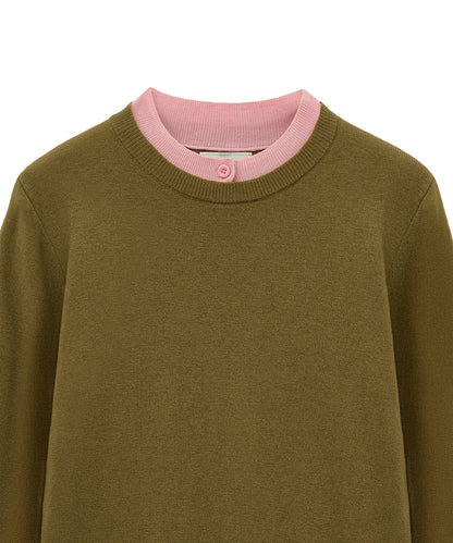 เสื้อสเวตเตอร์ LAYERED PULLOVER - OLIVE/PINK