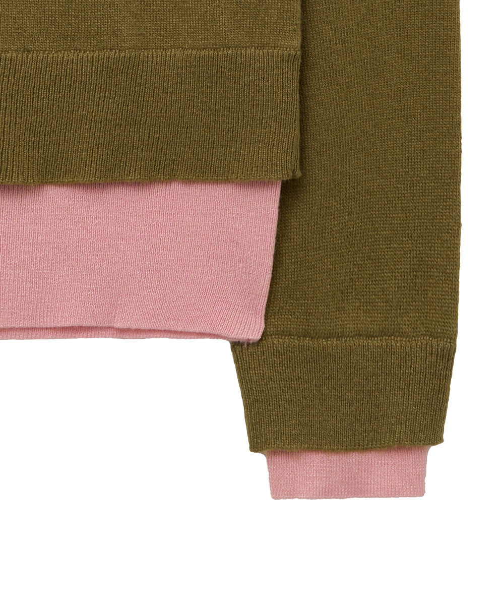 เสื้อสเวตเตอร์ LAYERED PULLOVER - OLIVE/PINK