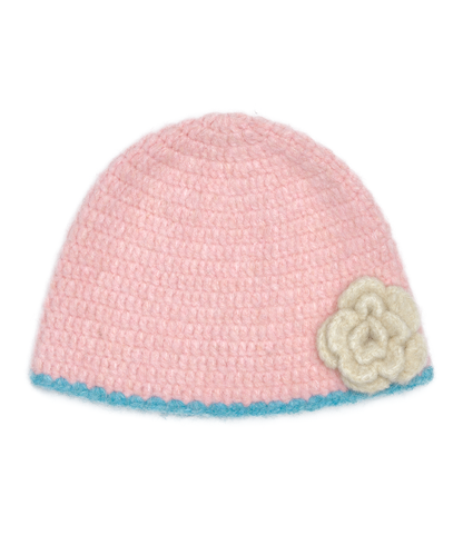 หมวกบีนนี่ HANDMADE FLOWER CROCHET HAT - PINK