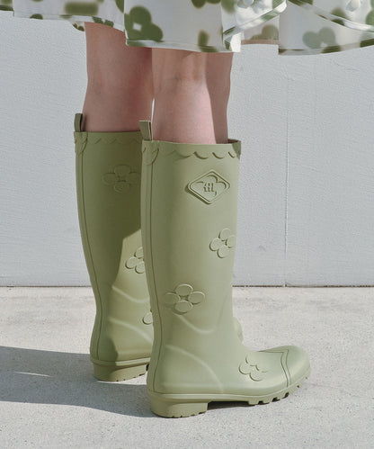 รองเท้าบูท X MINJUKIM FLORAL SHADOW BOOTS LONG - OLIVE