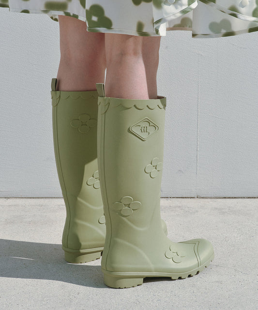 X MINJUKIM FLORAL SHADOW BOOTS LONG - OLIVE