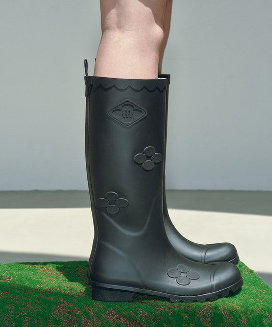 X MINJUKIM FLORAL SHADOW BOOTS LONG - BLACK