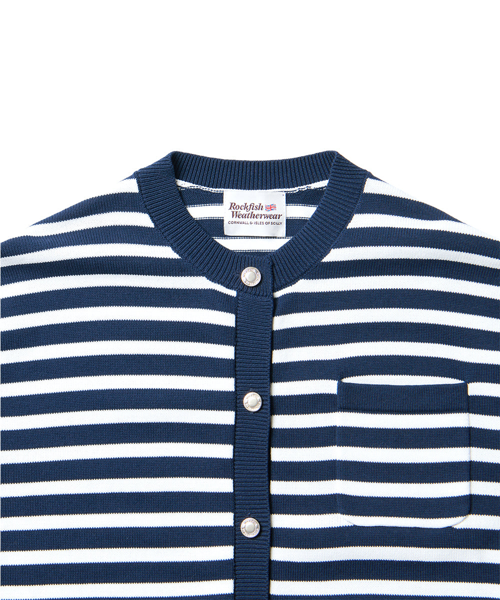 เสื้อคาร์ดิแกน GOLD BUTTON POCKET CARDIGAN - NAVY STRIPE
