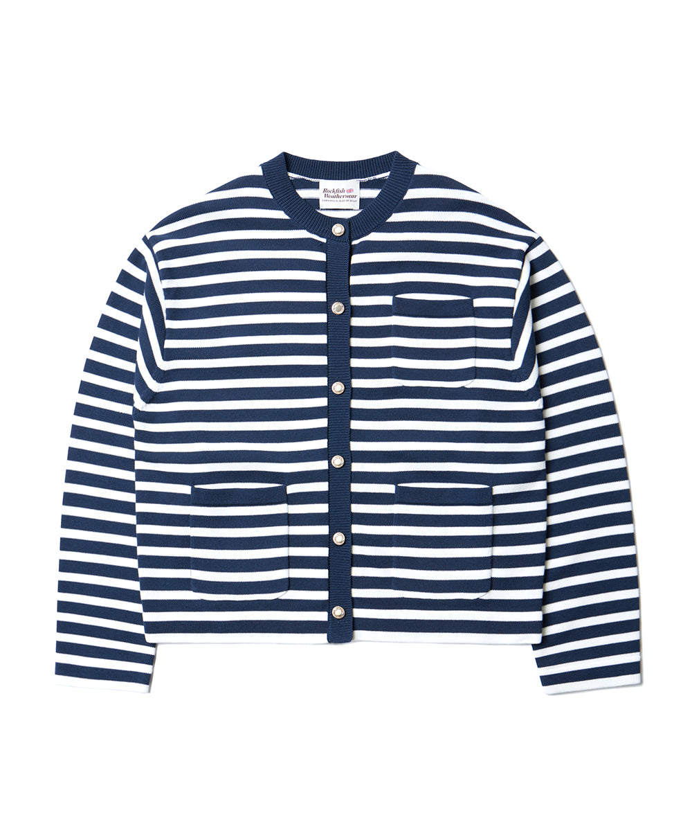 เสื้อคาร์ดิแกน GOLD BUTTON POCKET CARDIGAN - NAVY STRIPE