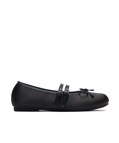 รองเท้าแมรี่เจน SQUARE TOE TWO STRAP MARYJANE SATIN - BLACK