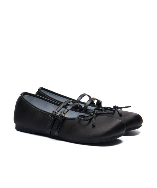 รองเท้าแมรี่เจน SQUARE TOE TWO STRAP MARYJANE SATIN - BLACK