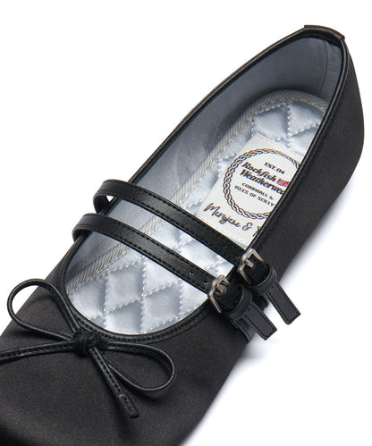 รองเท้าแมรี่เจน SQUARE TOE TWO STRAP MARYJANE SATIN - BLACK