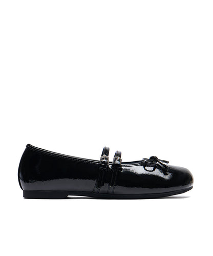 รองเท้าแมรี่เจน SQUARE TOE TWO STRAP MARYJANE ENAMEL - BLACK