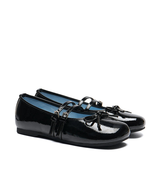 รองเท้าแมรี่เจน SQUARE TOE TWO STRAP MARYJANE ENAMEL - BLACK