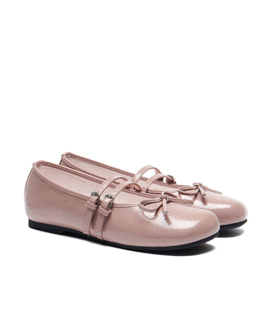 รองเท้าแมรี่เจน SQUARE TOE TWO STRAP MARYJANE ENAMEL - PINK BEIGE