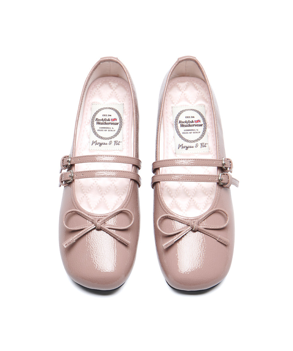 รองเท้าแมรี่เจน SQUARE TOE TWO STRAP MARYJANE ENAMEL - PINK BEIGE