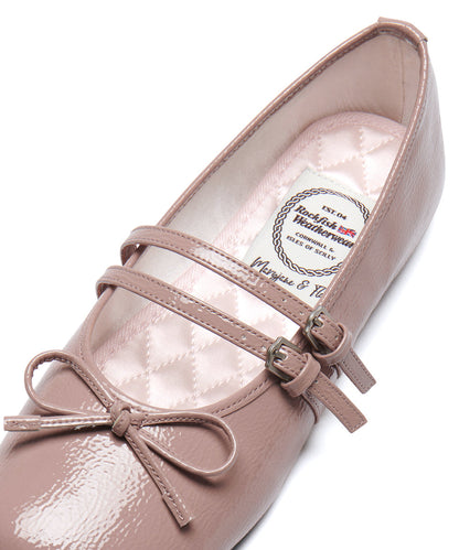 รองเท้าแมรี่เจน SQUARE TOE TWO STRAP MARYJANE ENAMEL - PINK BEIGE