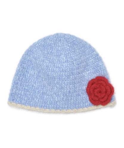 หมวกบีนนี่ HANDMADE FLOWER CROCHET HAT - SKY BLUE