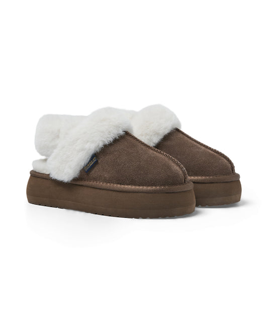รองเท้าเปิดส้น CLOUDY FLATFORM FUR SLINGBACK - COCOA