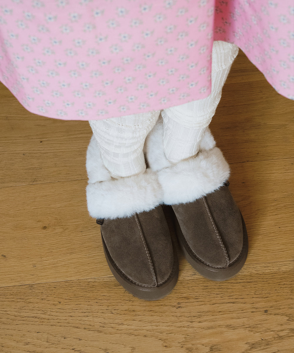 รองเท้าเปิดส้น CLOUDY FLATFORM FUR SLINGBACK - COCOA