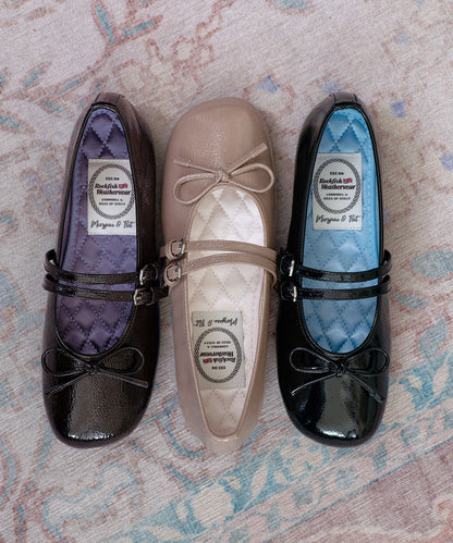 รองเท้าแมรี่เจน SQUARE TOE TWO STRAP MARYJANE ENAMEL - BLACK