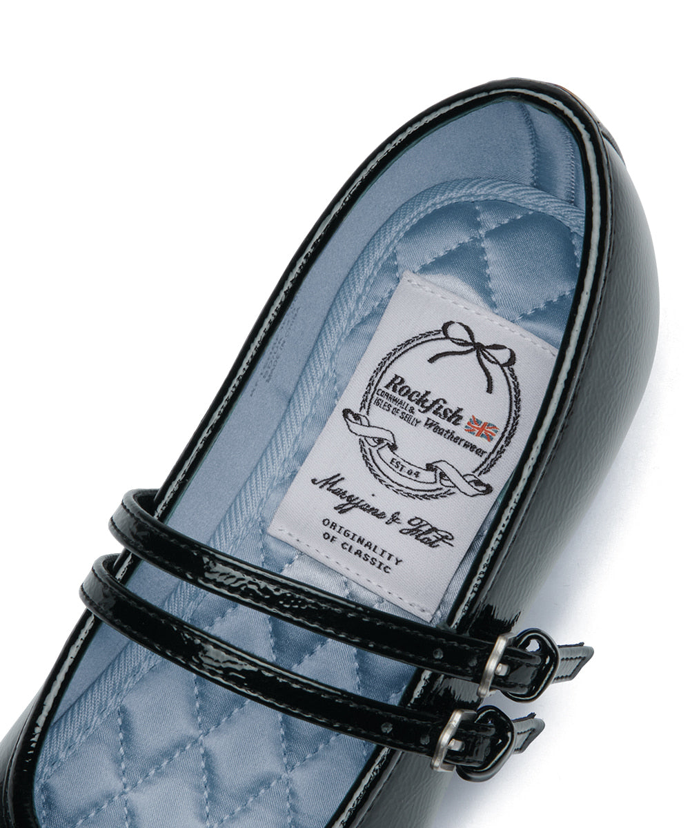 รองเท้าแมรี่เจน SQUARE TOE TWO STRAP MARYJANE (4CM) - BLACK