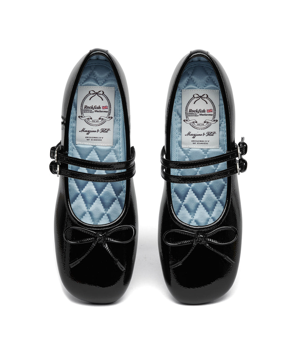 รองเท้าแมรี่เจน SQUARE TOE TWO STRAP MARYJANE (4CM) - BLACK