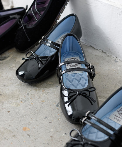 รองเท้าแมรี่เจน SQUARE TOE TWO STRAP MARYJANE (4CM) - BLACK