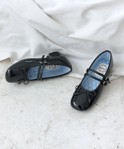 รองเท้าแมรี่เจน SQUARE TOE TWO STRAP MARYJANE (4CM) - BLACK