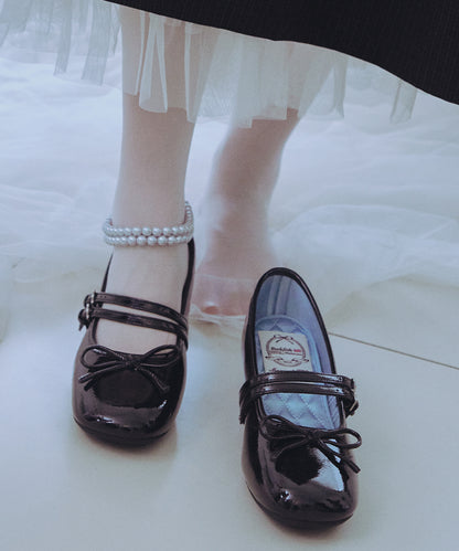 รองเท้าแมรี่เจน SQUARE TOE TWO STRAP MARYJANE (4CM) - BLACK