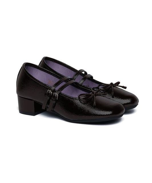 รองเท้าแมรี่เจน SQUARE TOE TWO STRAP MARYJANE (4CM) - BROWN