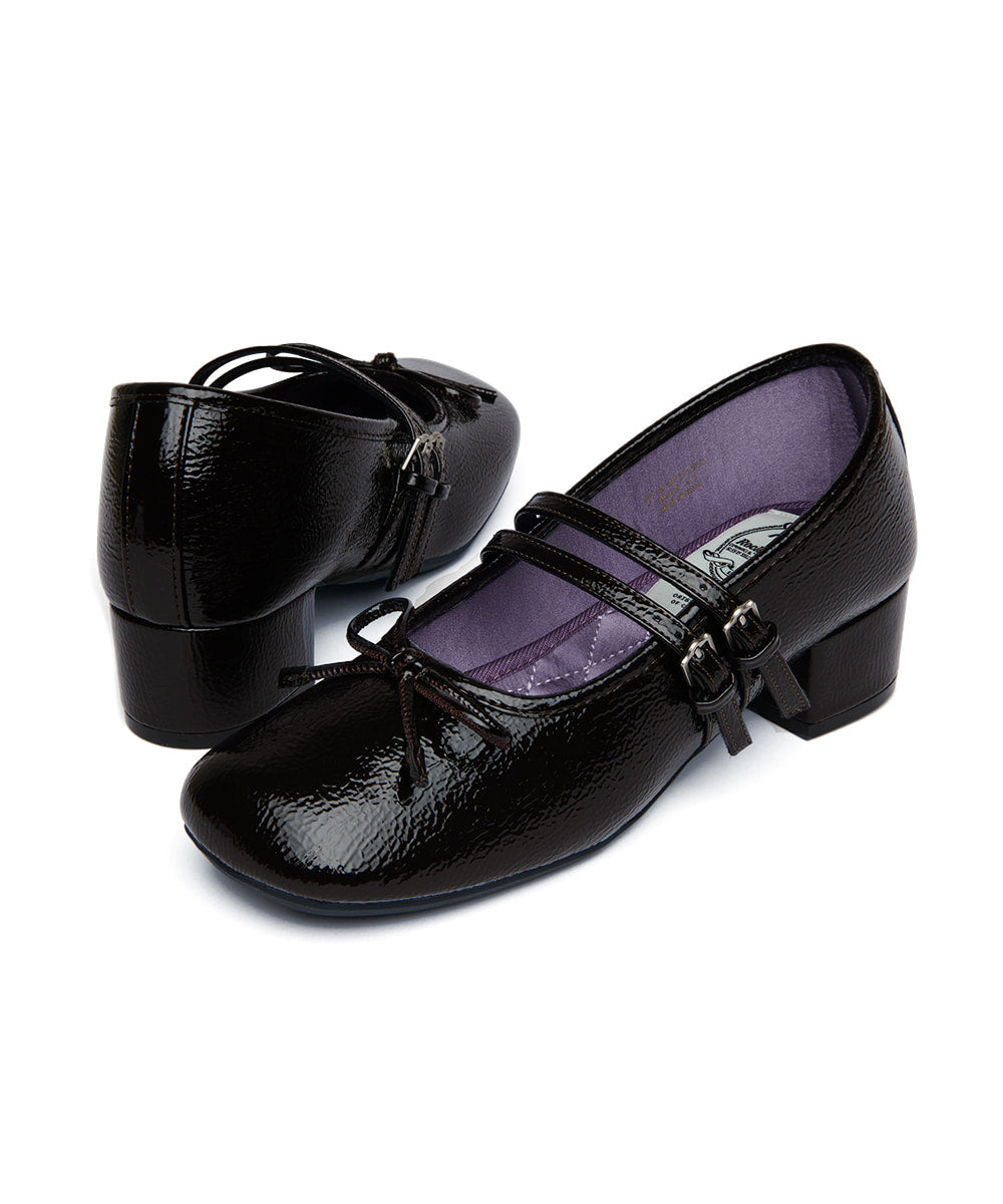 รองเท้าแมรี่เจน SQUARE TOE TWO STRAP MARYJANE (4CM) - BROWN