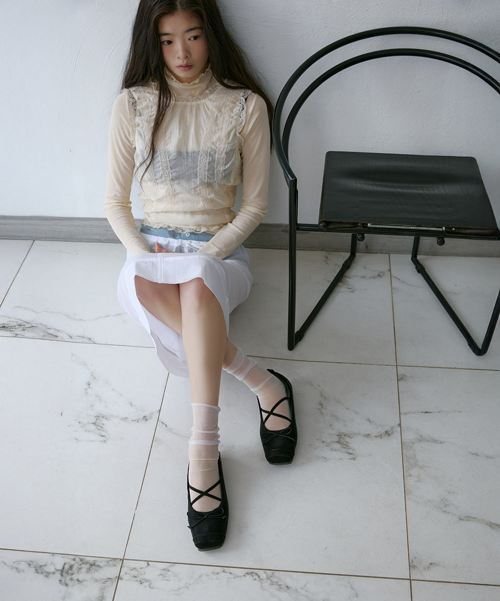 รองเท้าแมรี่เจน TOE CAP BALLET FLATS - BLACK