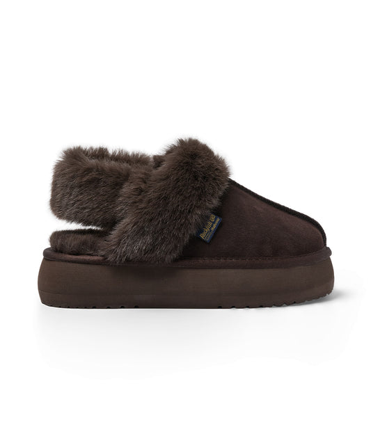 รองเท้าเปิดส้น FLATFORM FUR SLINGBACK - CHOCO
