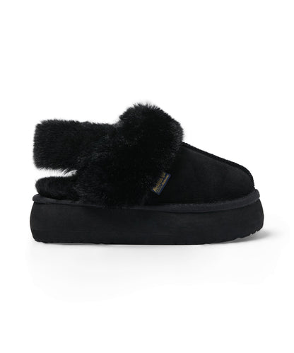 รองเท้าเปิดส้น FLATFORM FUR SLINGBACK - BLACK