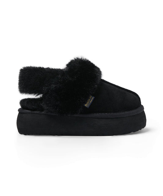 รองเท้าเปิดส้น FLATFORM FUR SLINGBACK - BLACK
