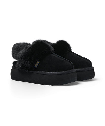 รองเท้าเปิดส้น FLATFORM FUR SLINGBACK - BLACK