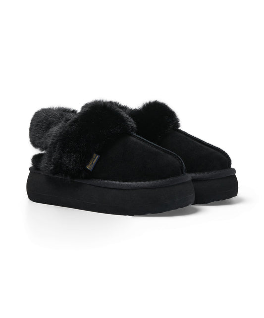รองเท้าเปิดส้น FLATFORM FUR SLINGBACK - BLACK