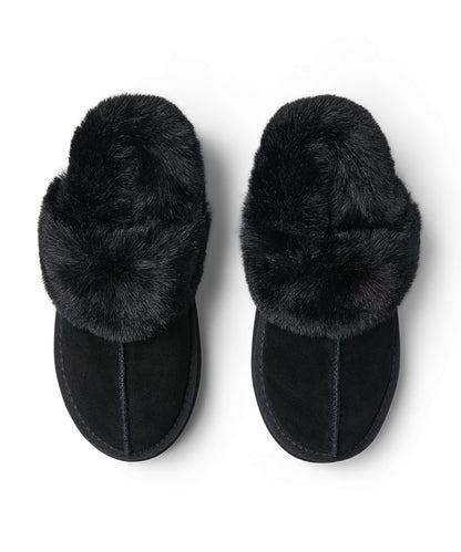 รองเท้าเปิดส้น FLATFORM FUR SLINGBACK - BLACK