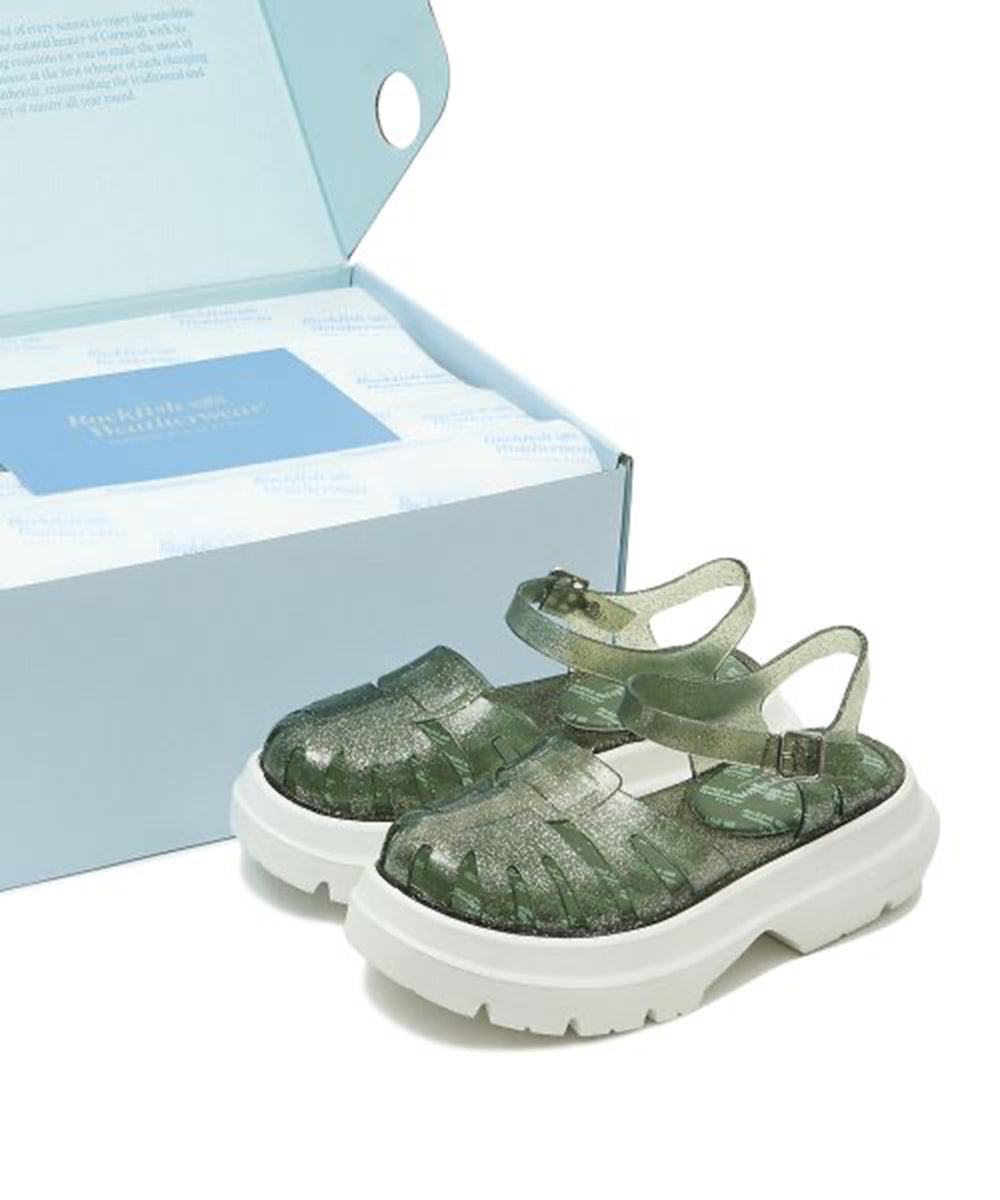รองเท้าเจลลี่ GLAIR FLATFORM FISHERMAN SANDALS - CLEAR GREEN GLITTER