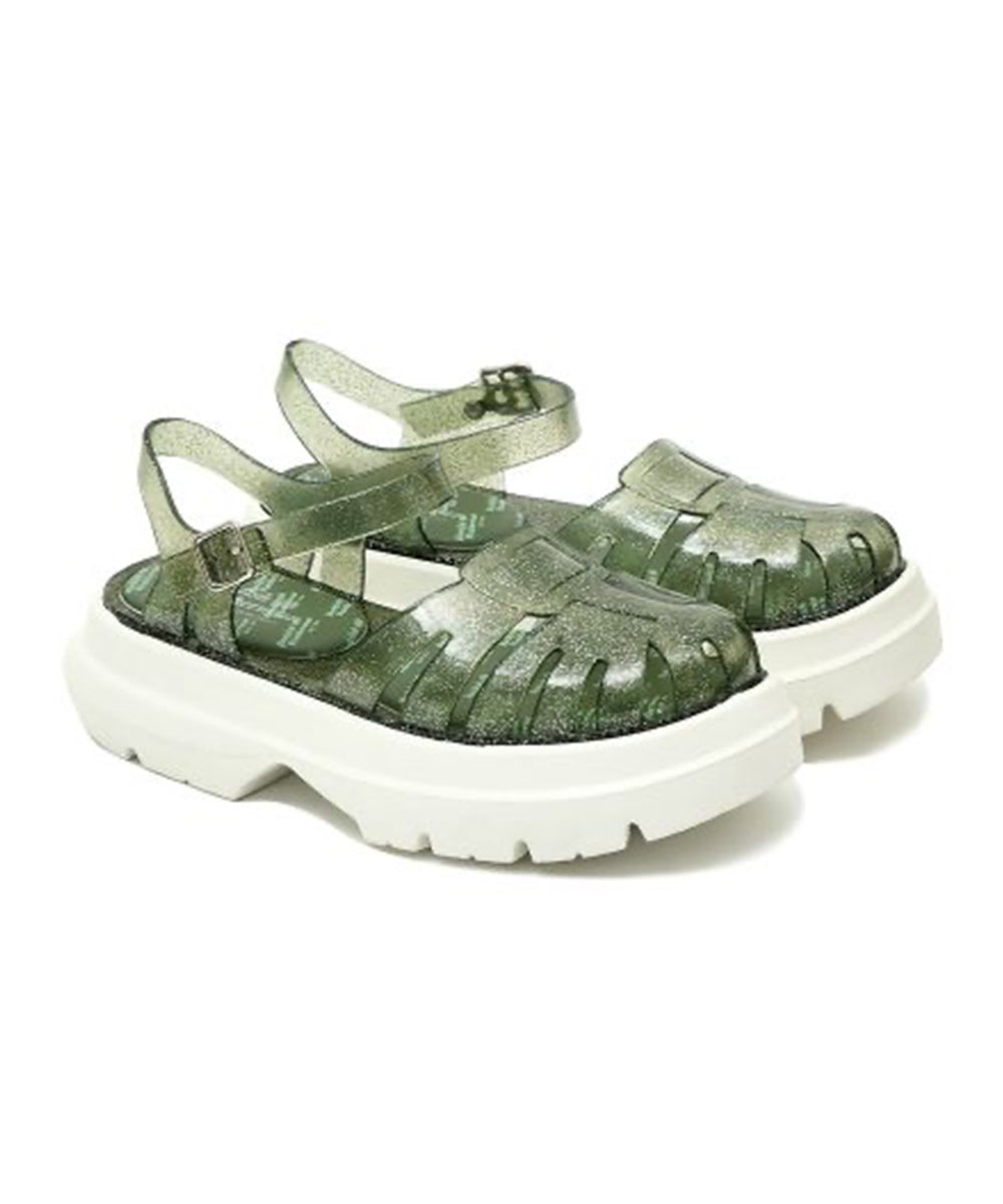 รองเท้าเจลลี่ GLAIR FLATFORM FISHERMAN SANDALS - CLEAR GREEN GLITTER